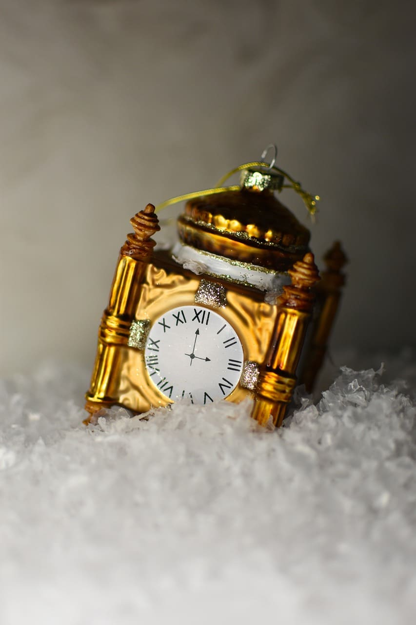 clock, snow, decorative