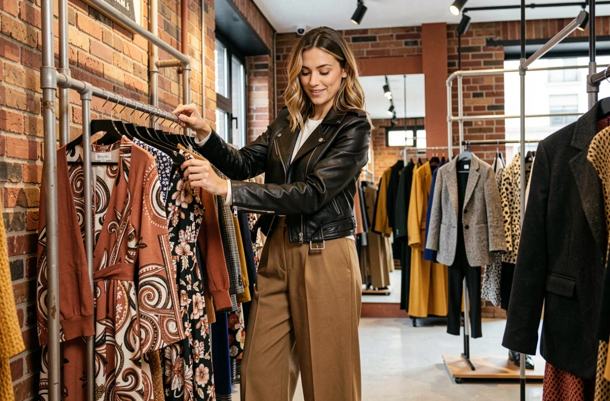 Intérieur tendance de la boutique 6ème Rue à Angers avec une cliente parcourant les collections de mode féminine
