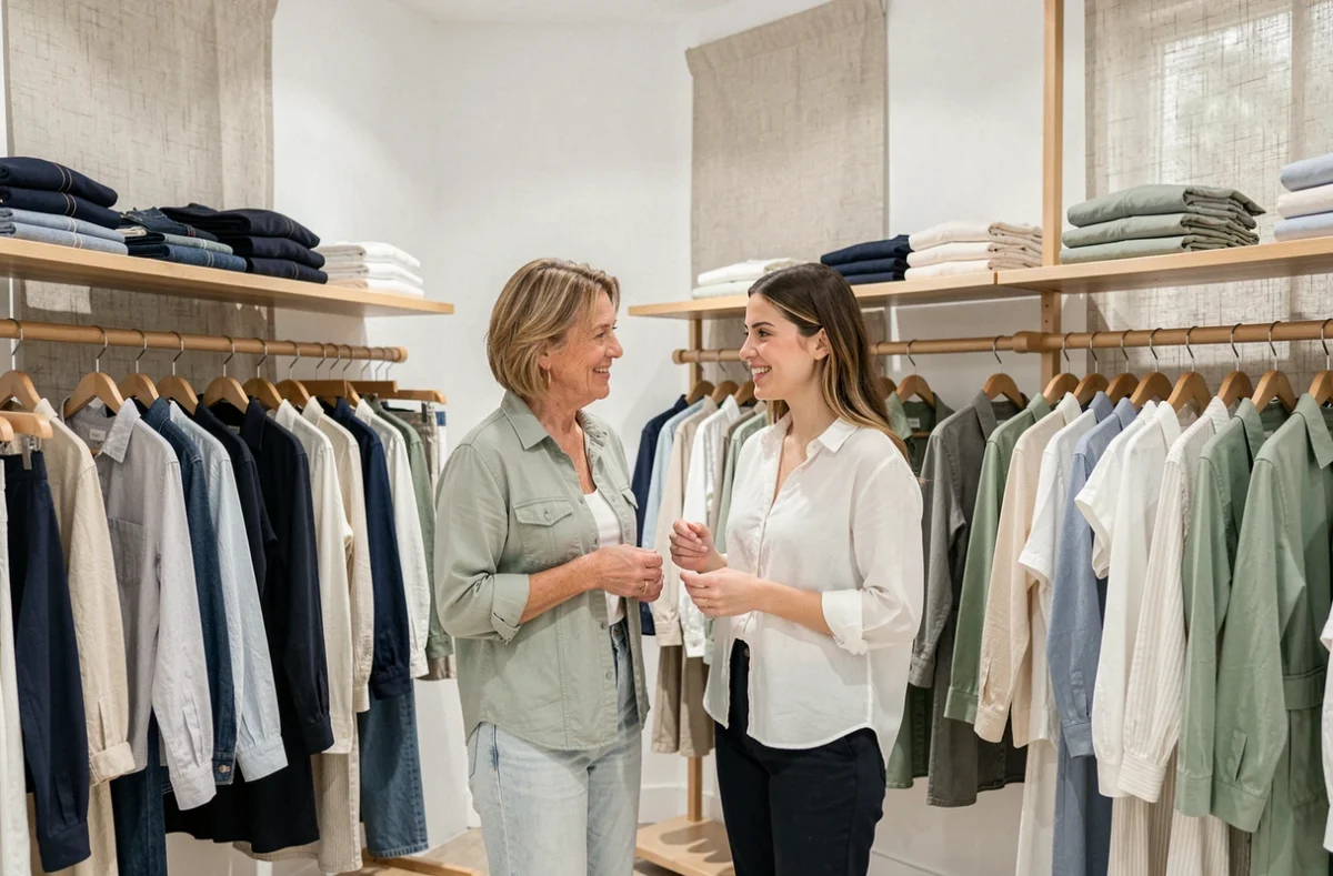 Mère et fille faisant du shopping ensemble dans la boutique Comptoir des Cotonniers à Angers