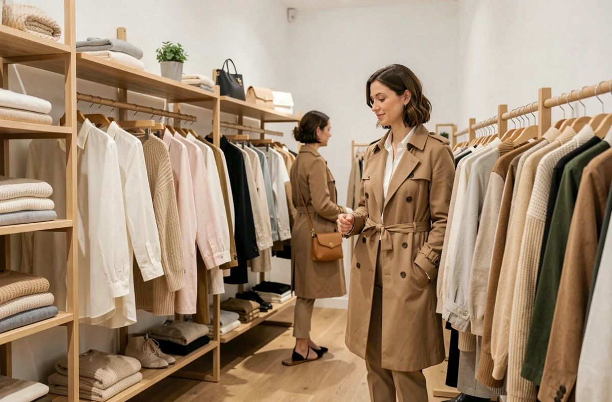 Intérieur de la boutique multimarques Dune à Angers avec une cliente parcourant les vêtements féminins