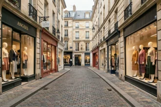Rue commerçante élégante d'Angers avec boutiques de prêt-à-porter féminin en Maine-et-Loire