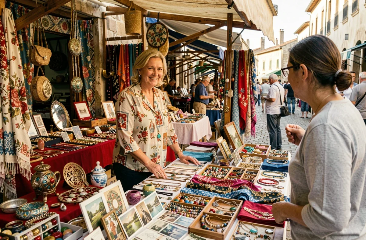 Vendeuse au stand de Caroline Les Puces Dorées au marché aux puces de Nîmes
