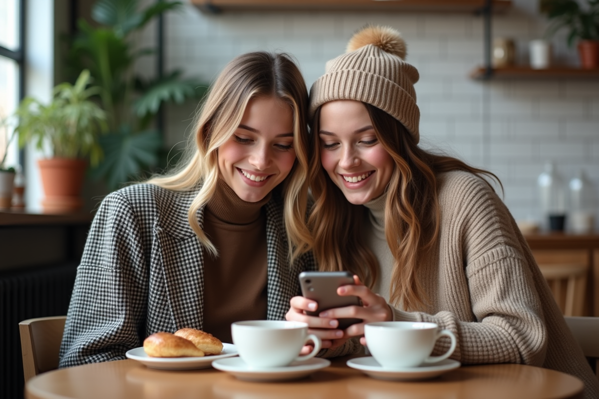 Deux adolescentes dans un café scandinave chaleureux