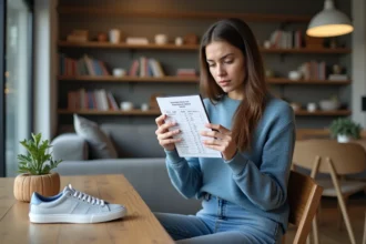 Jeune femme lisant un tableau de conversion de chaussures