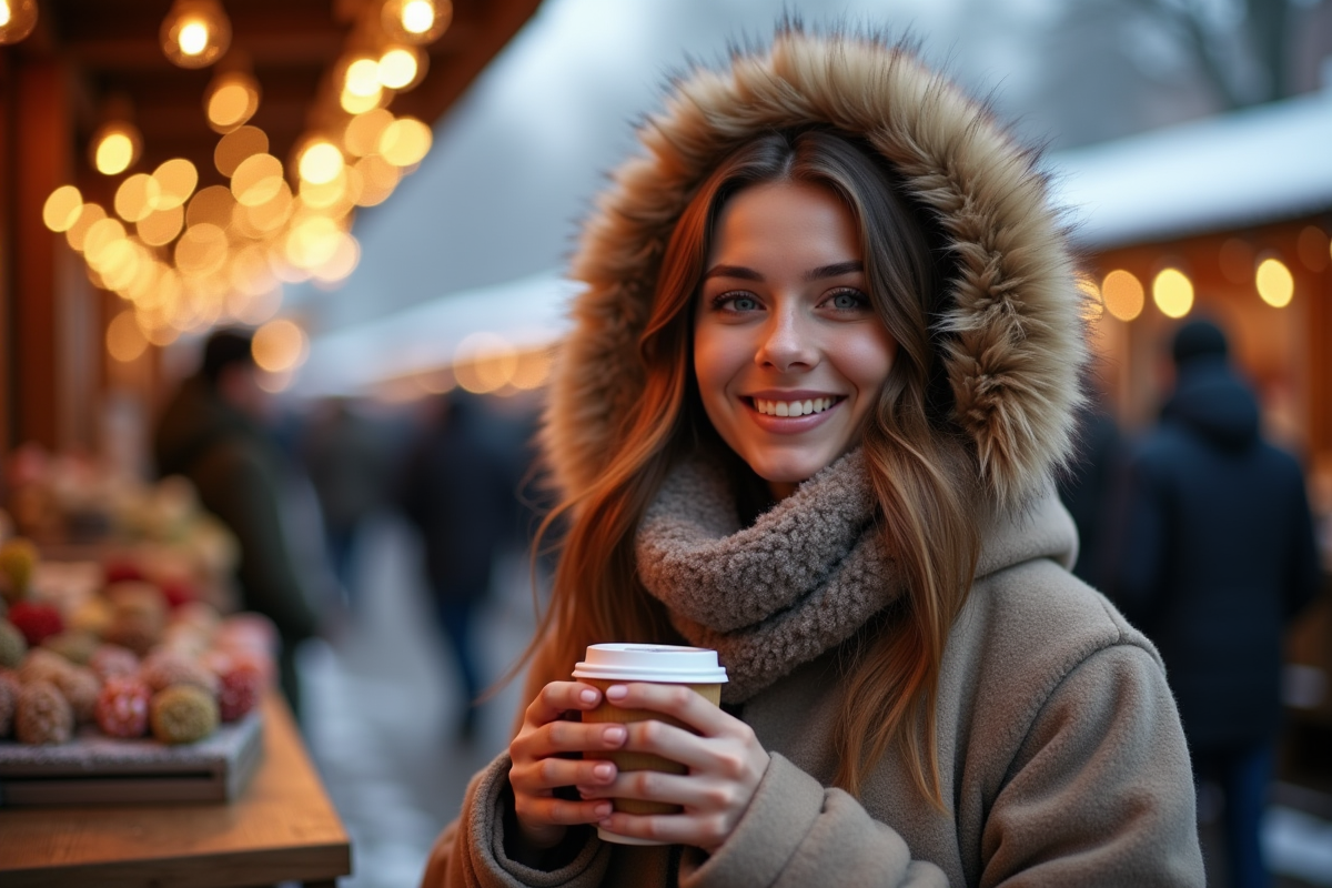 Femme souriante au marché d