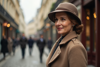 Femme élégante avec chapeau vintage à Paris