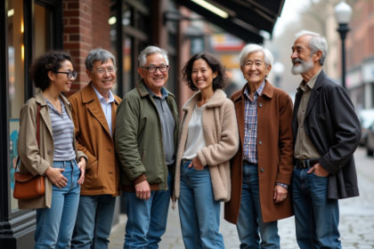 Groupe divers d'âges dans la rue avec mode des années