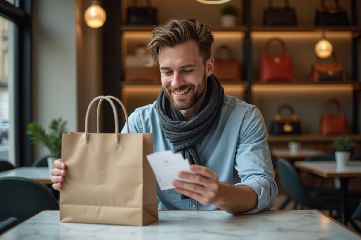 Homme souriant dans un café parisien moderne