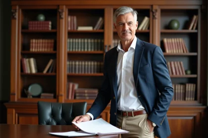 Homme d'affaires en costume dans un bureau élégant