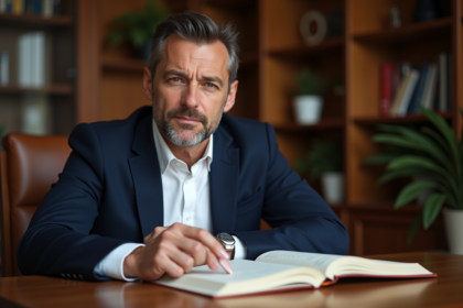 Homme d'âge moyen avec ongle long roseau en lecture