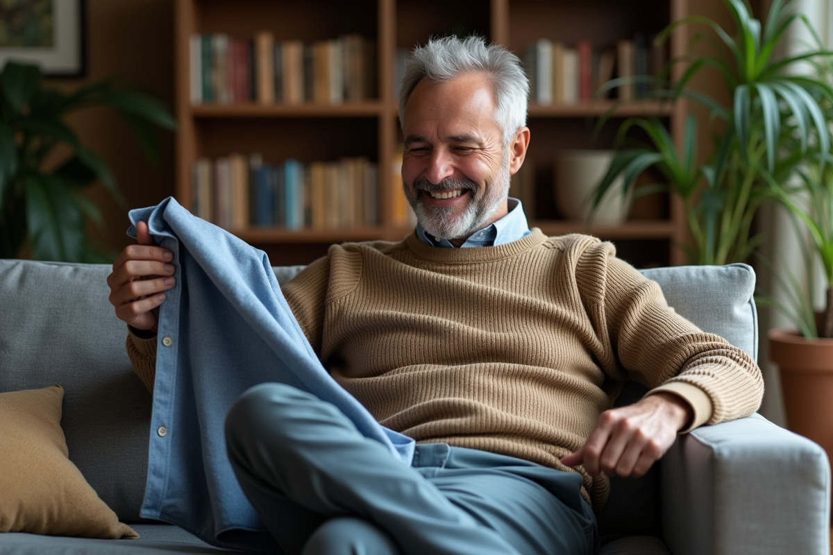 Homme mature choisissant ses vêtements à la maison