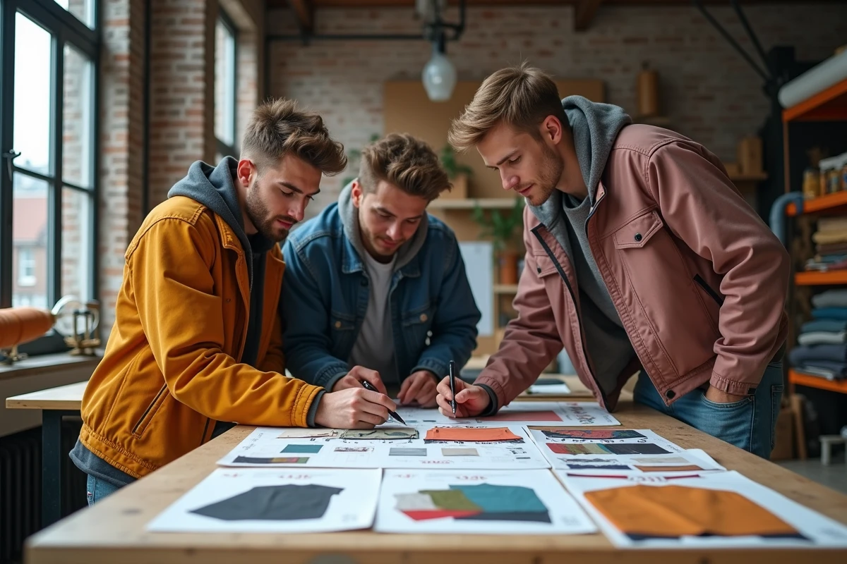 Groupe de jeunes créateurs en studio de streetwear