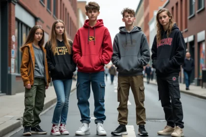 Groupe d'adolescents en streetwear dans la rue urbaine